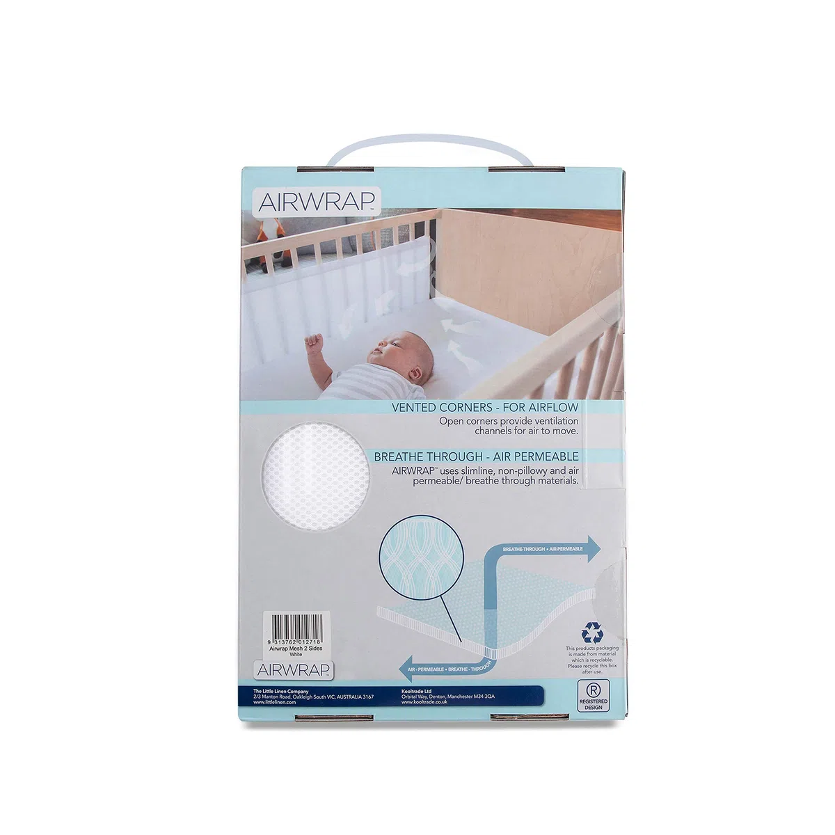 Airwrap - Protectores para cuna, doble cara, color blanco.