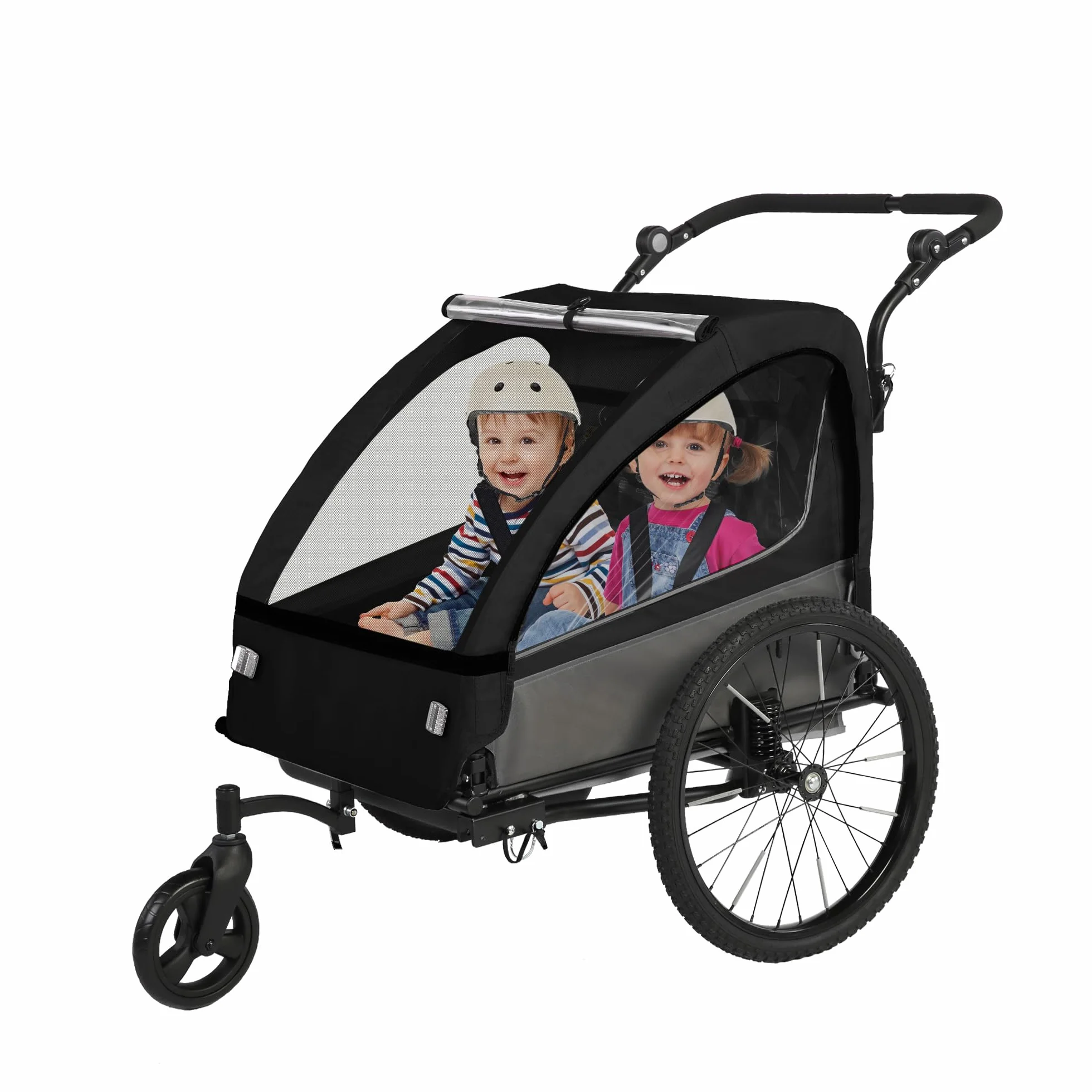 SEPNINE Remolque Infantil 2 en 1 y Cochecito con suspensión, Remolque de Bicicleta para 1 a 2 niños máximo, función de Jogger, Plegable, Amplio Maletero