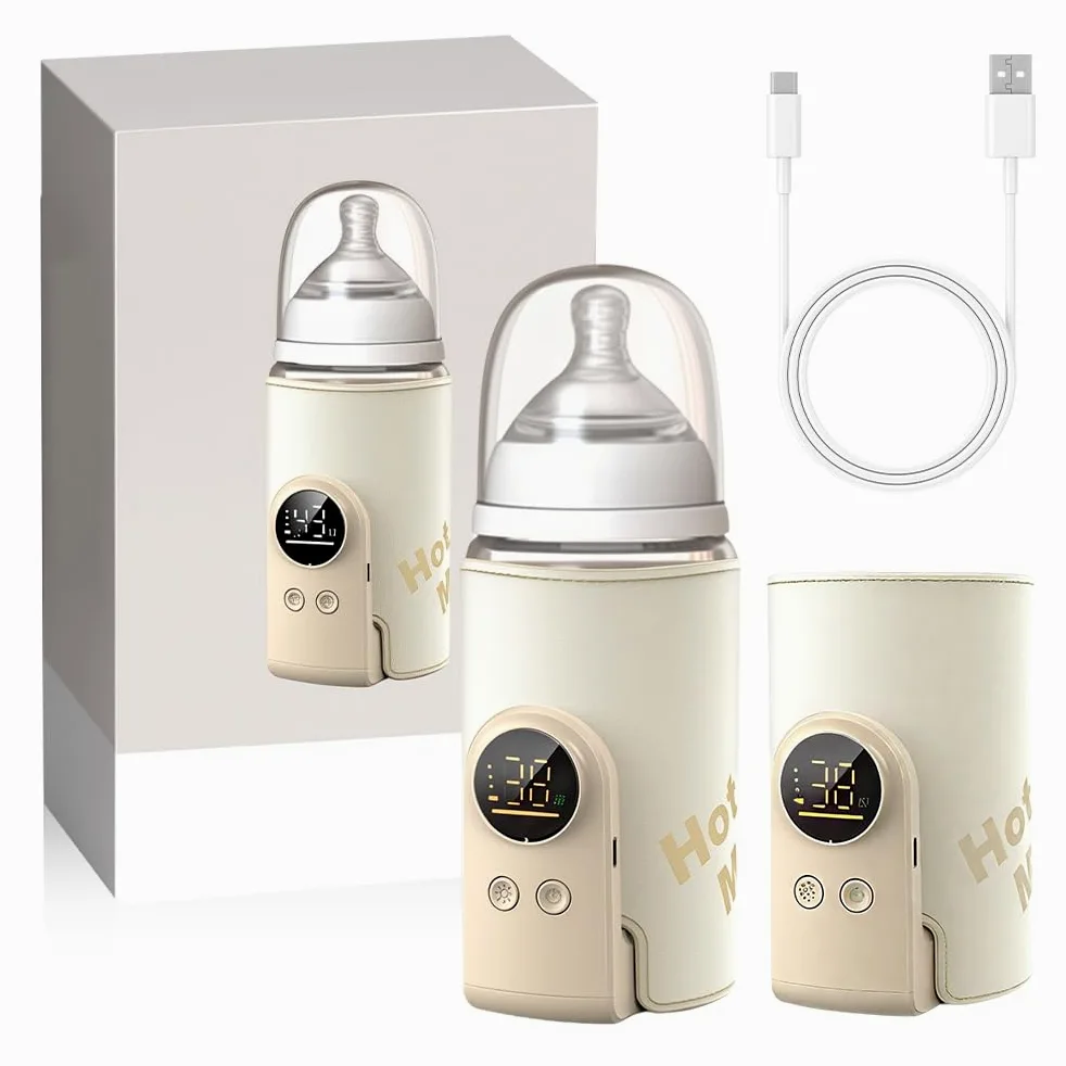 Calentador de Biberones Portátil para Leche, 8000 mAh Calientabiberones Portátil con Pantalla LCD Calentador de Botellas con 6 Temperaturas Ajustables Calentador Biberones para Hogar, Coche, Viajes