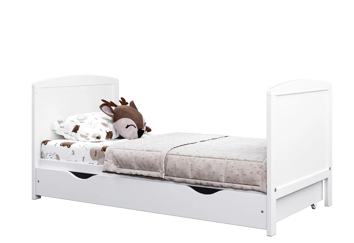 Genérico Cuna Bebé Convertible 60x120 cm con Cajón, 3 Alturas de Somier, 3 Barrotes Extraíbles, Cama Infantil Evolutiva Blanca (sin colchón)