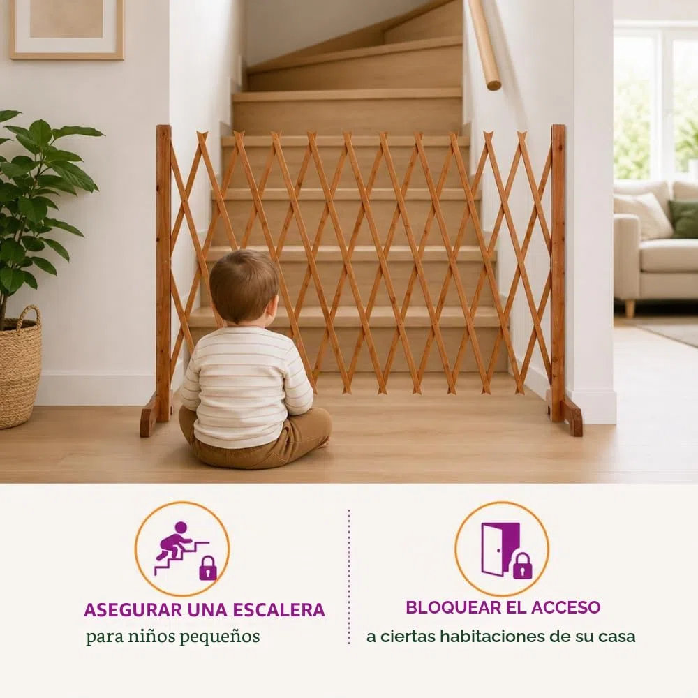 TERRE JARDIN - Barrera de Seguridad Extensible, de 30 a 150 x 90 cm - Barrera de Seguridad, Perro Sin Taladrar de Madera - Barrera de Protección Extensible, Retráctil, Animales