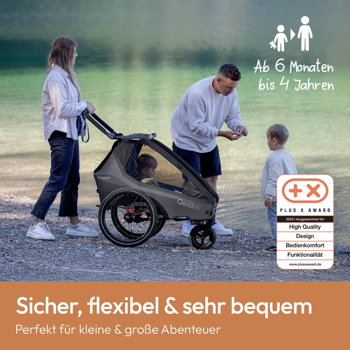 Qeridoo Kidgoo 1 Steel Grey | Remolque de bicicleta para 1 niño | Remolque de bicicleta infantil con suspensión & Easy ARS | Carrito de paseo para niños | Remolque de bicicleta infantil plegable |