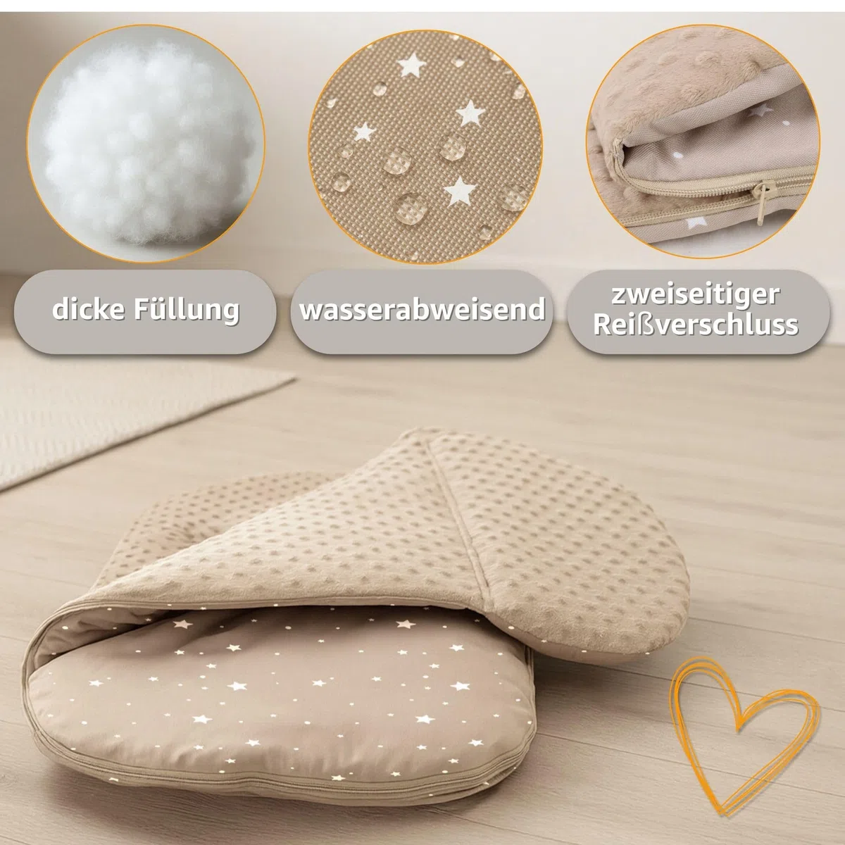 Saco para Carrito y Buggy de Invierno 90x45 cm - Saco de Invierno Forro Cálido Manta Envolvente Accesorio Bebé cálido Minky certificado Oeko-Tex Beige con estrellas blancas