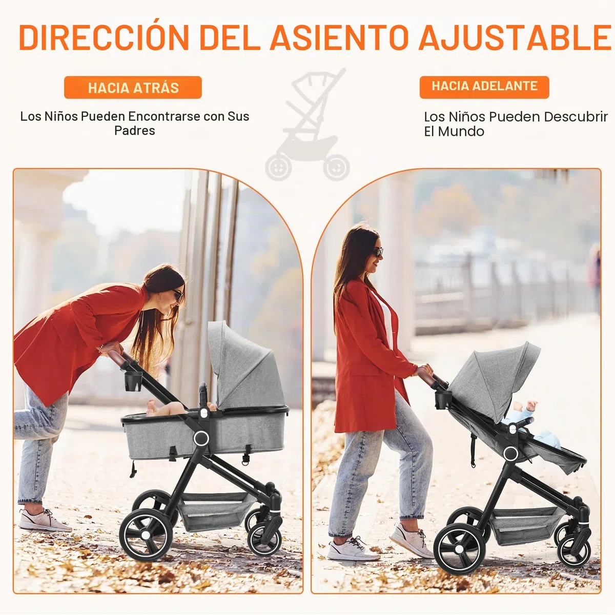 Silla de Paseo Bebé 2 en 1 con Asiento y Cuna Ajustables, Carrito Bebé con Compacto y Ligero, Toldo Retráctil, Cesta de Almacenamiento, Cinturón de Seguridad y Amortiguadores