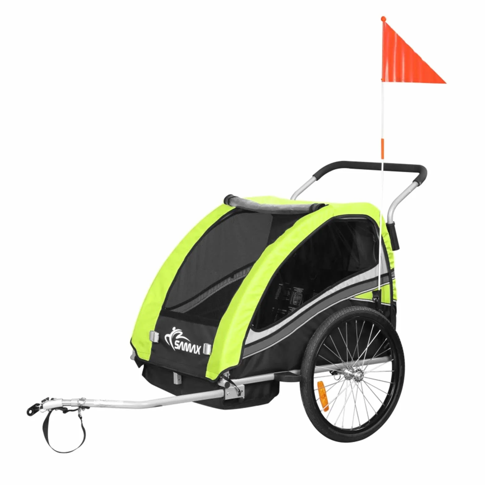 SAMAX Remolque de Bicicleta para Niños 360° girable Kit de Footing Transportín Silla Cochecito Carro Suspensíon Infantil Carro en Verde - Black Edition