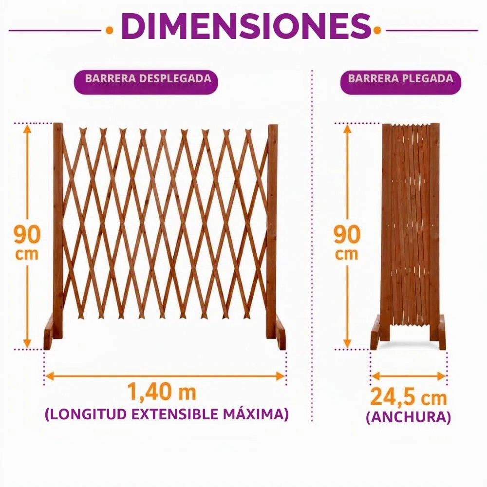 TERRE JARDIN - Barrera de Seguridad Extensible, de 30 a 150 x 90 cm - Barrera de Seguridad, Perro Sin Taladrar de Madera - Barrera de Protección Extensible, Retráctil, Animales