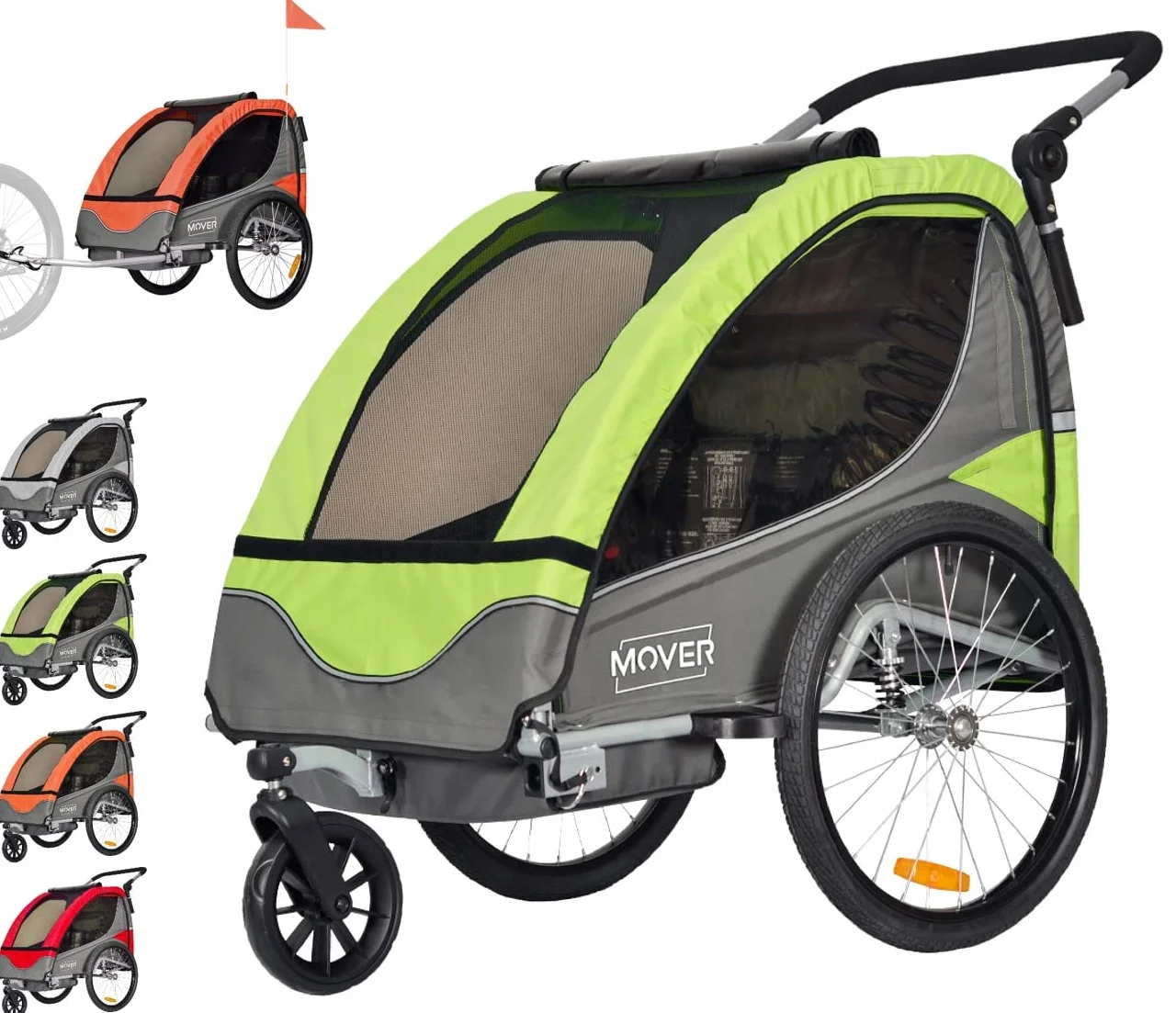 PAPILIOSHOP MOVER: Remolque multifuncional y cochecito para el transporte seguro de 1 o 2 niños, ideal para excursiones y aventuras al aire libre (verde)