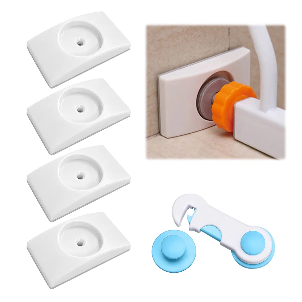 4 Piezas de Protectores de Pared y Puerta de Seguridad para bebés, Protectores de Pared de extensión de Puerta de Escalera, sin Perforaciones, protección de Pared, con 1 Cerradura de Seguridad
