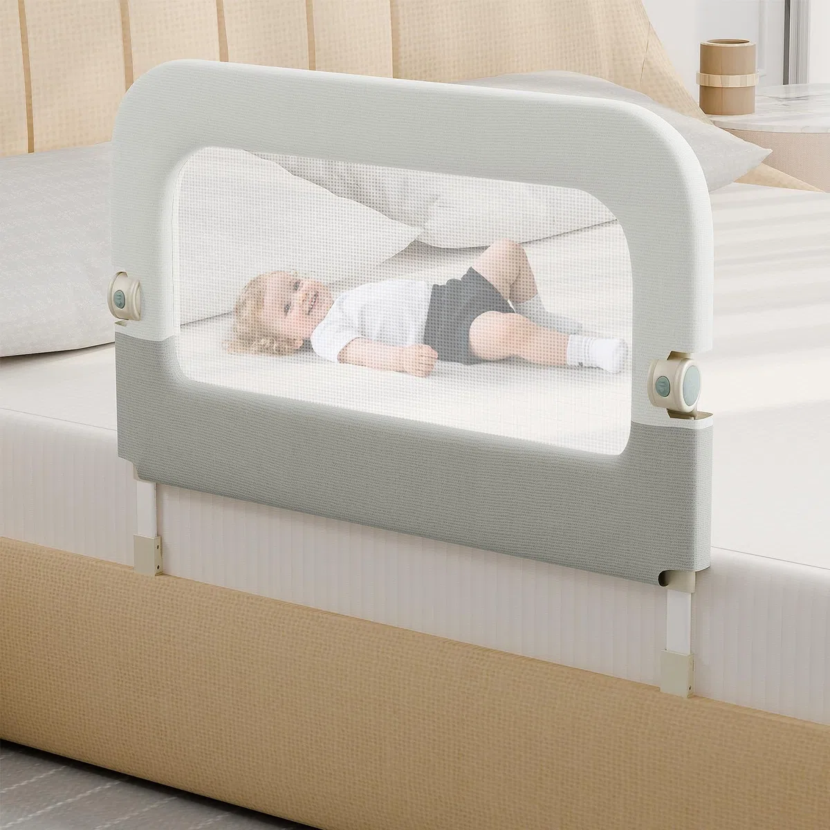 omzer Barandilla de cama para niños pequeños – Barandilla lateral de cama de bebé de 32 pulgadas para cuna de niño pequeño – Rieles de seguridad de altura plegable y ajustable – Barrera protectora de
