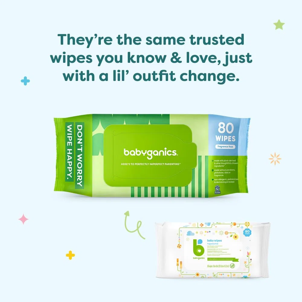 Baby Ganics Toallitas para cara, manos y bebés, sin fragancia, 100 unidades (paquete de 3), el embalaje puede variar tamaño: 100 unidades (paquete de 3)