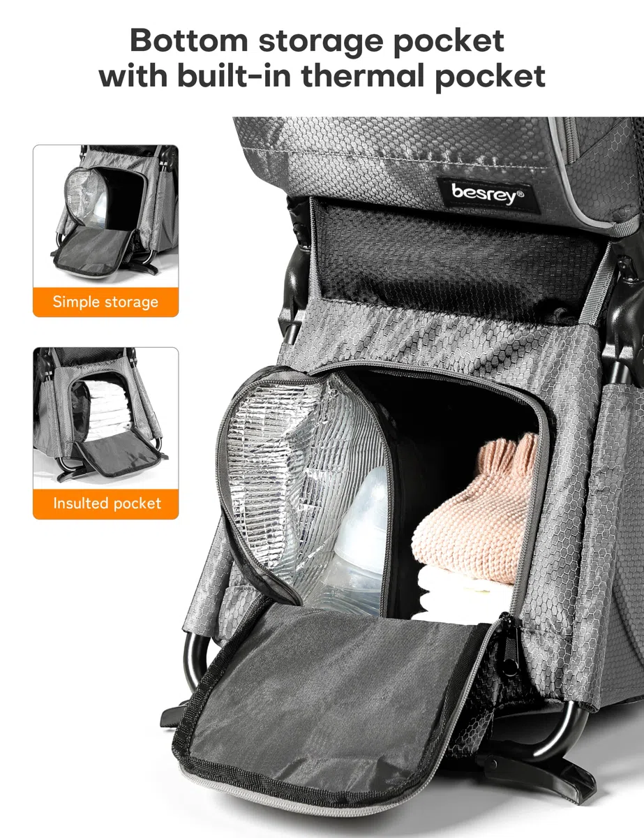 besrey Mochila portabebés, portabebés ergonómico, mochila de senderismo segura para niños pequeños con gran espacio de almacenamiento, asiento acolchado ajustable para niños | Mochila para bebé resistente al agua, gran espacio de almacenamiento, parasol y