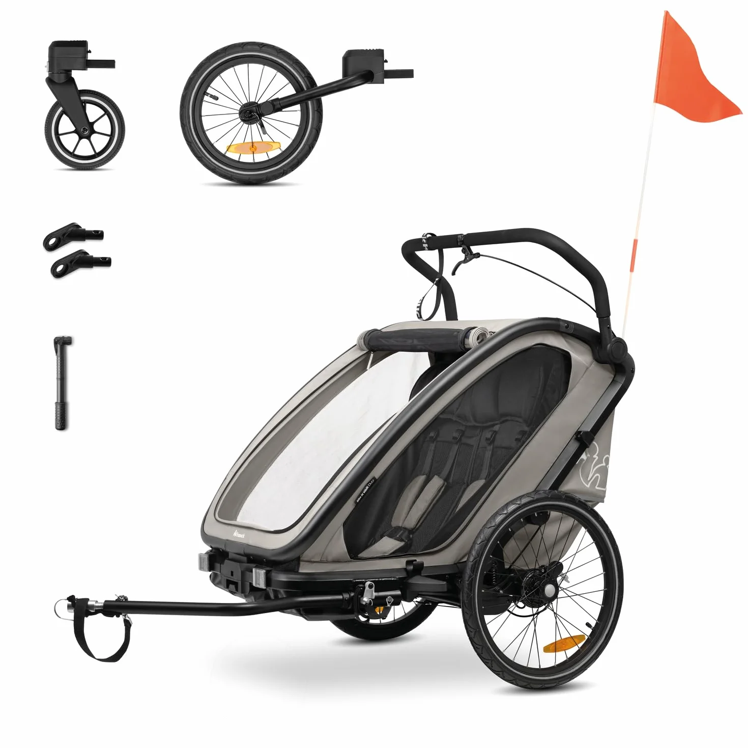 hauck Bike N Walk Duo Set Completo 3 en 1 Remolque Bicicleta 2 Niños - Silla de Paseo Doble Plegable Desde 6 Meses hasta 22 kg o 120 cm - Suspensión - Freno de Mano - Maletero - Gris Claro