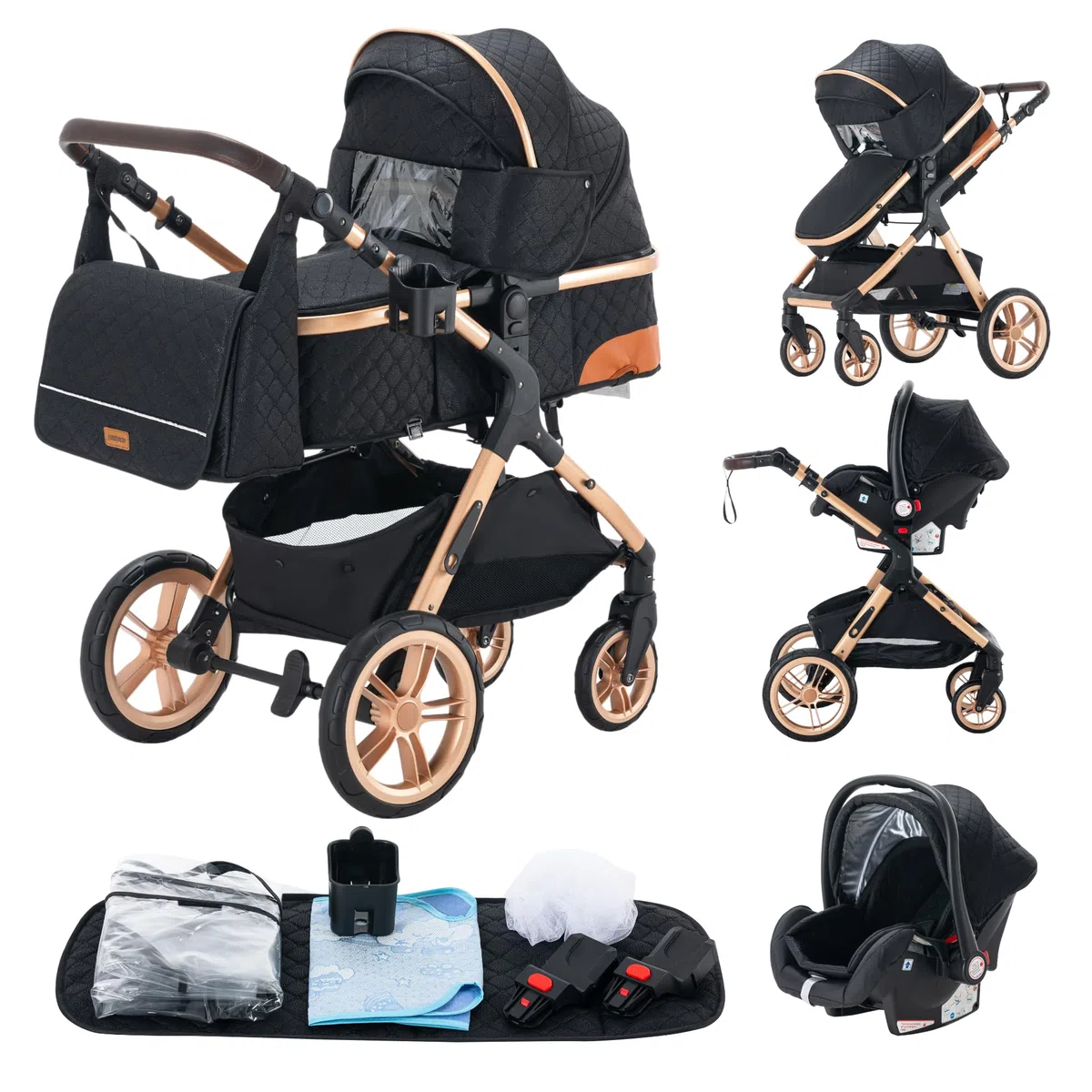 GLOKID Carrito bebé 3 en 1, Carro, Carrito bebé 3 Piezas, Silla Paseo, Sistema de viaje, Plegable, neumáticos de caucho, Con accesorios, Góndola, Adaptateurs, 25 kg (XX1 Nero)…