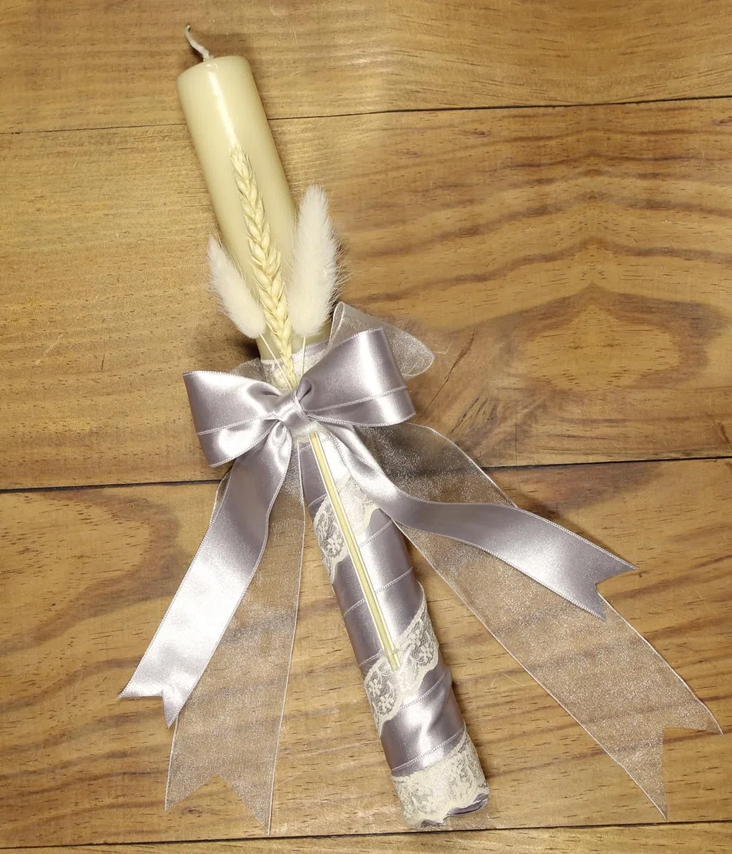 Vela Bautizo – Cirio Bautizo- Vela Bautizo Decorada- Artesanal – Vela color marfil -Vela cera de abeja natural – Vela litúrgica – Vela Larga blanca - Bautizos - Comuniones y Bodas (GRIS PERLA)