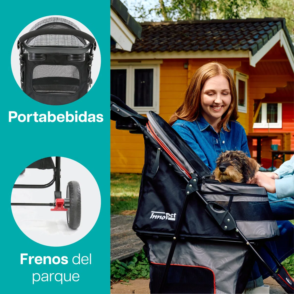 Innopet Avenue gris mezclado - Cochecito urbano plegable de 3 ruedas para perros y gatos, incluye cubierta de lluvia, correas de seguridad y cesta inferior