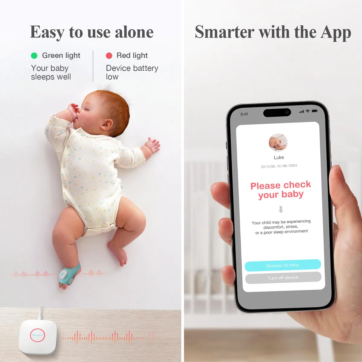 Sense-U Calcetín Inteligente (de Largo Alcance) Monitor para Bebés con Indicador de Sueño y Notificaciones en el Dispositivo, Rastrea Frecuencia Cardíaca y Movimiento Desde Cualquier Lugar