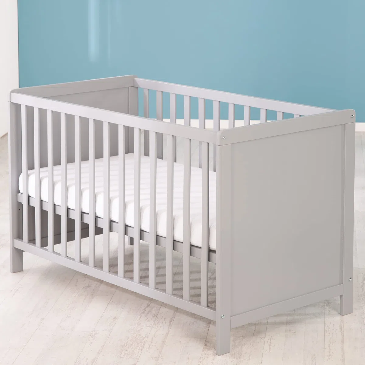 roba Cuna Colecho 60 x 120 cm, 2en1, Convertible en Cama de Bebé Independiente, Ajustable en Altura, 5 Barrotes Desmontables, Madera Gris