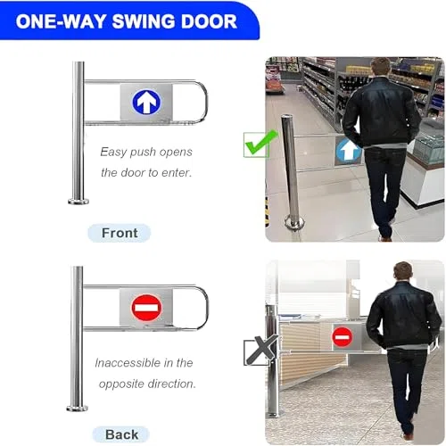 Puerta abatible automática, puerta metálica unidireccional para almacén, puerta de seguridad industrial para bibliotecas y centros comerciales, solución de control de acceso duradera y fiable