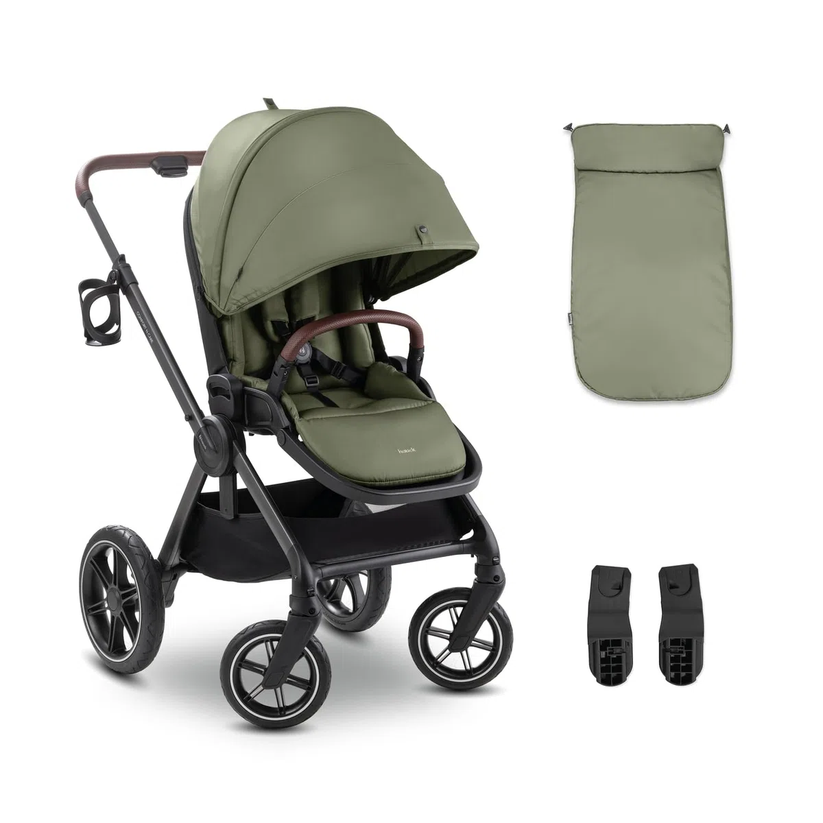 hauck Comfort N Care Carrito Bebe desde Nacimiento hasta 22 kg - Reversible y Reclinable - Capota XL UPF 50+ - Silla de Paseo con Suspensión - Cubrepiernas y Portavasos - Oliva