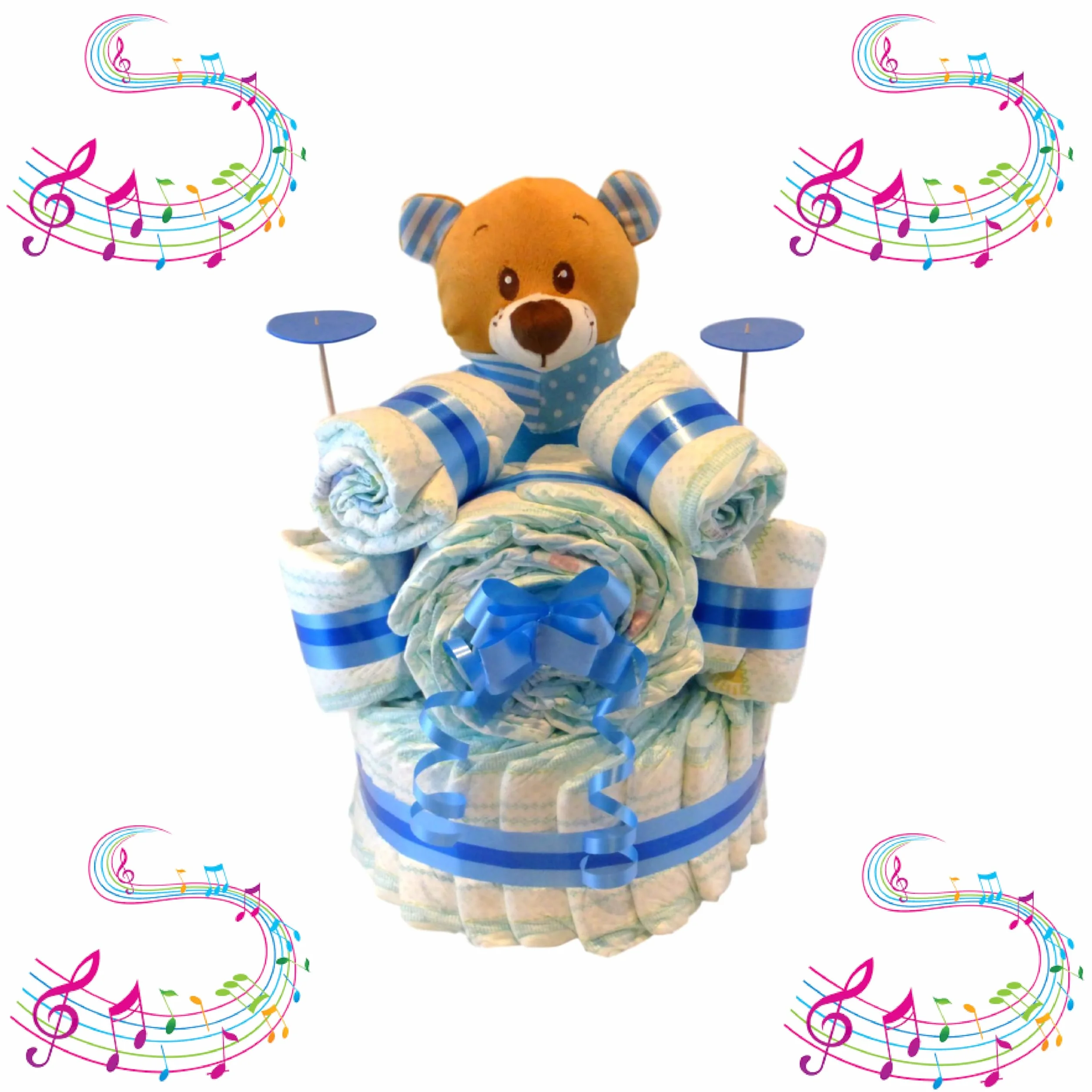 Tarta de pañales batería de música para niño