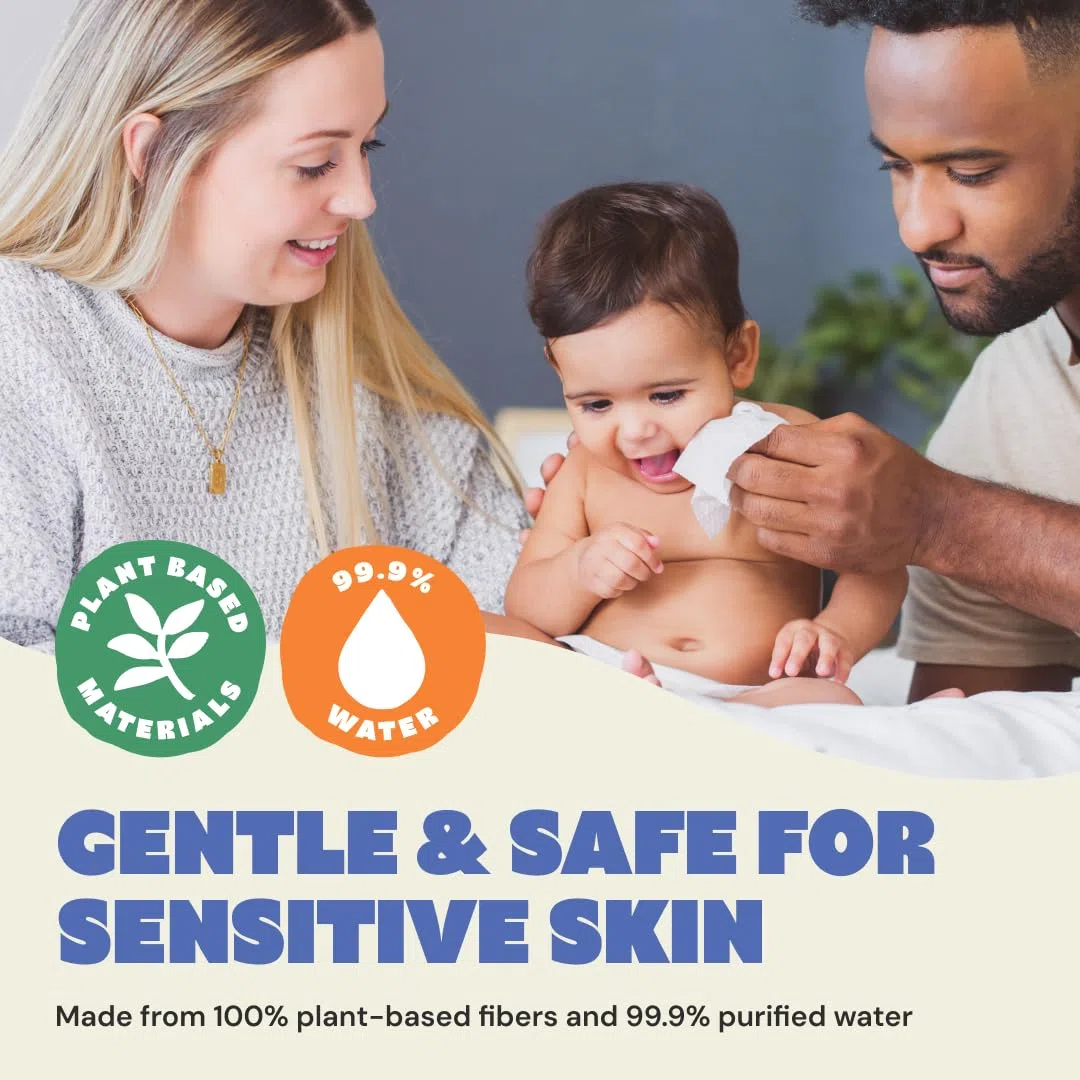 DYPER Toallitas a base de plantas para niños pequeños y bebés, mezcla de viscosa y lyocel, hipoalergénicas para pieles sensibles, sin perfume, 99% toallitas a base de agua para cara y manos, 720