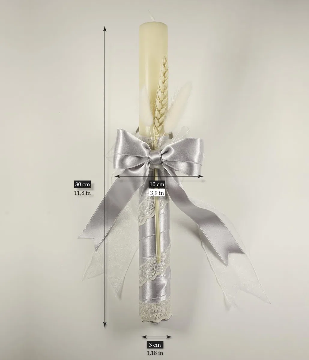 Vela Bautizo – Cirio Bautizo- Vela Bautizo Decorada- Artesanal – Vela color marfil -Vela cera de abeja natural – Vela litúrgica – Vela Larga blanca - Bautizos - Comuniones y Bodas (GRIS PERLA)