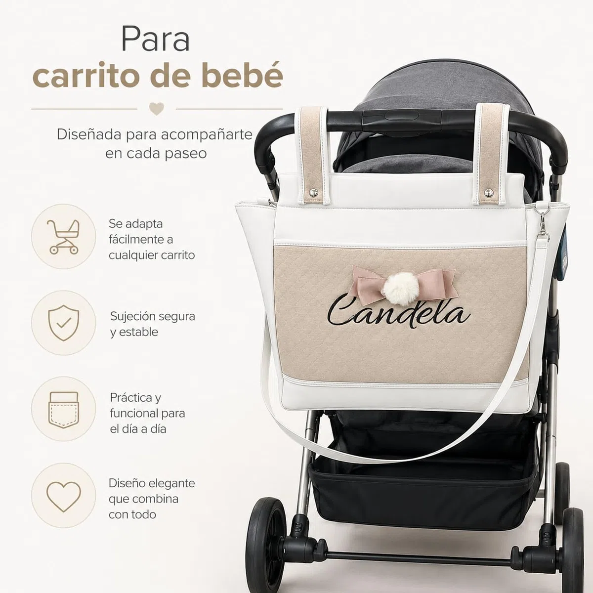 various Bolso Carro Bebe Polipiel Pañalera Organizador Personalizado con Nombre Bordado Bolsa Maternidad Bolso Hospital Bebé con asa larga para colgar
