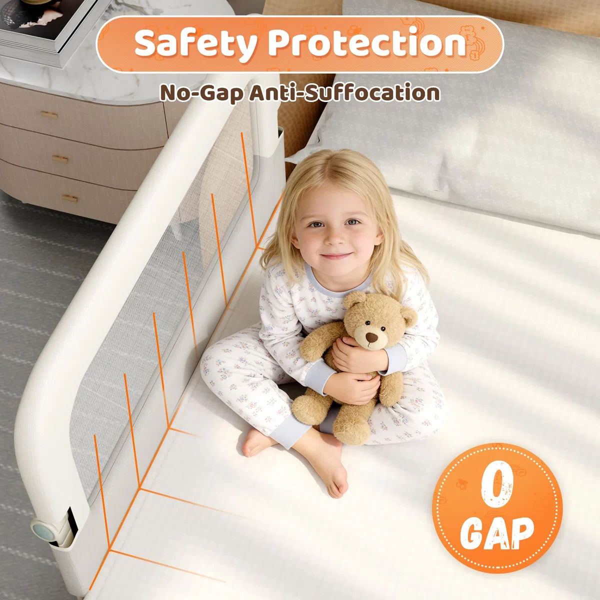 omzer Barandilla de cama para niños pequeños – Barandilla lateral de cama de bebé de 32 pulgadas para cuna de niño pequeño – Rieles de seguridad de altura plegable y ajustable – Barrera protectora de