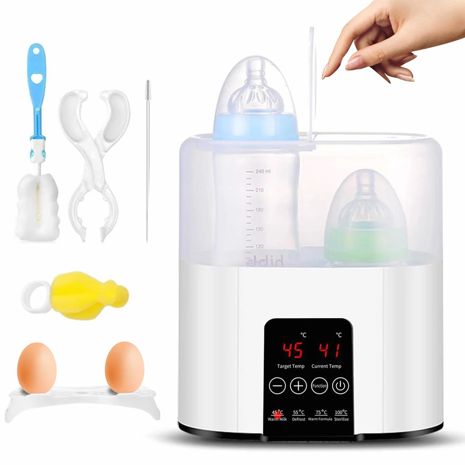 Calentador de Biberones, Multifuncional Calienta Biberones con Pantalla LCD Táctil Inteligente, Esterilizador Doble de Vapor, Calienta/Descongela Alimentos, Apto Todos Los Biberones (Blanco)