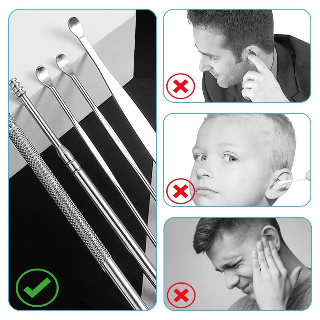 4 pcs Pulisci Orecchie Kit,e Pulisci Orecchie Spirale,Ear Wax Removal,Strumenti per Pulizia dell’Orecchio in Acciaio Inox