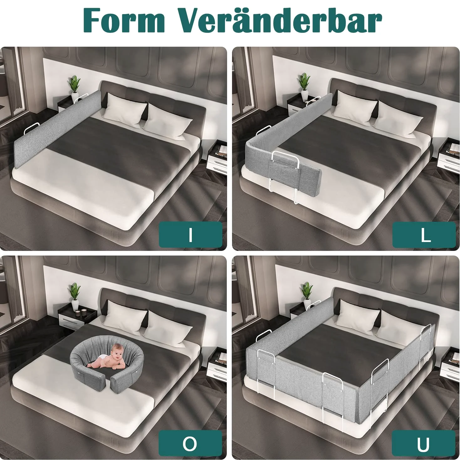 FIVMEN Barrera para cama de 200 cm, 40 – 60 cm, 5 agujeros, altura ajustable, borde de cama flexible