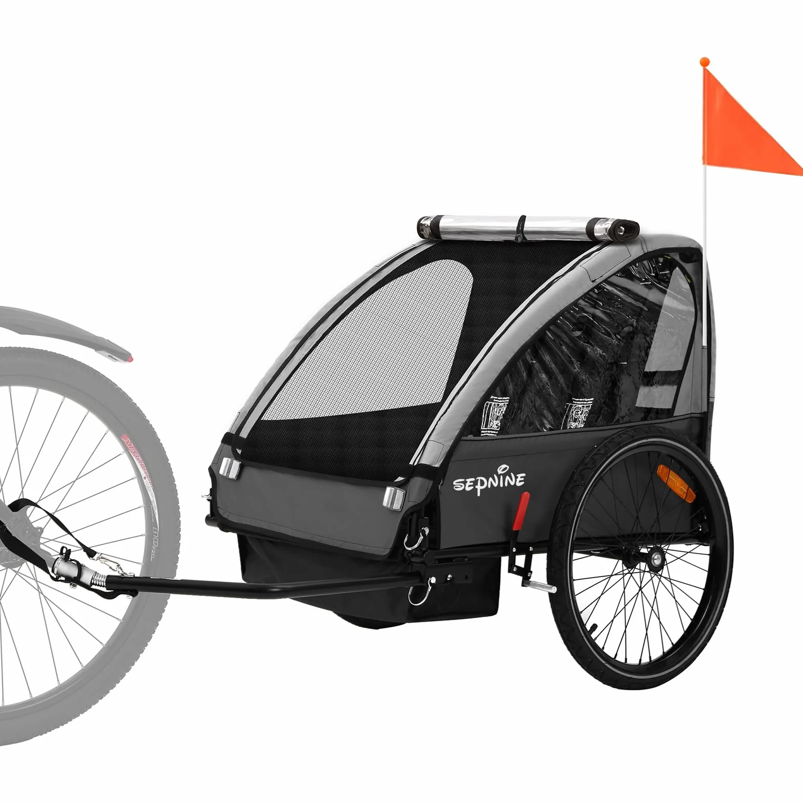 Sepnine Remolque Bicicleta Niños, Remolque Bicicleta,Remolque para Bici Plegable Todoterreno para Niños de Dos plazas con Freno de Mano
