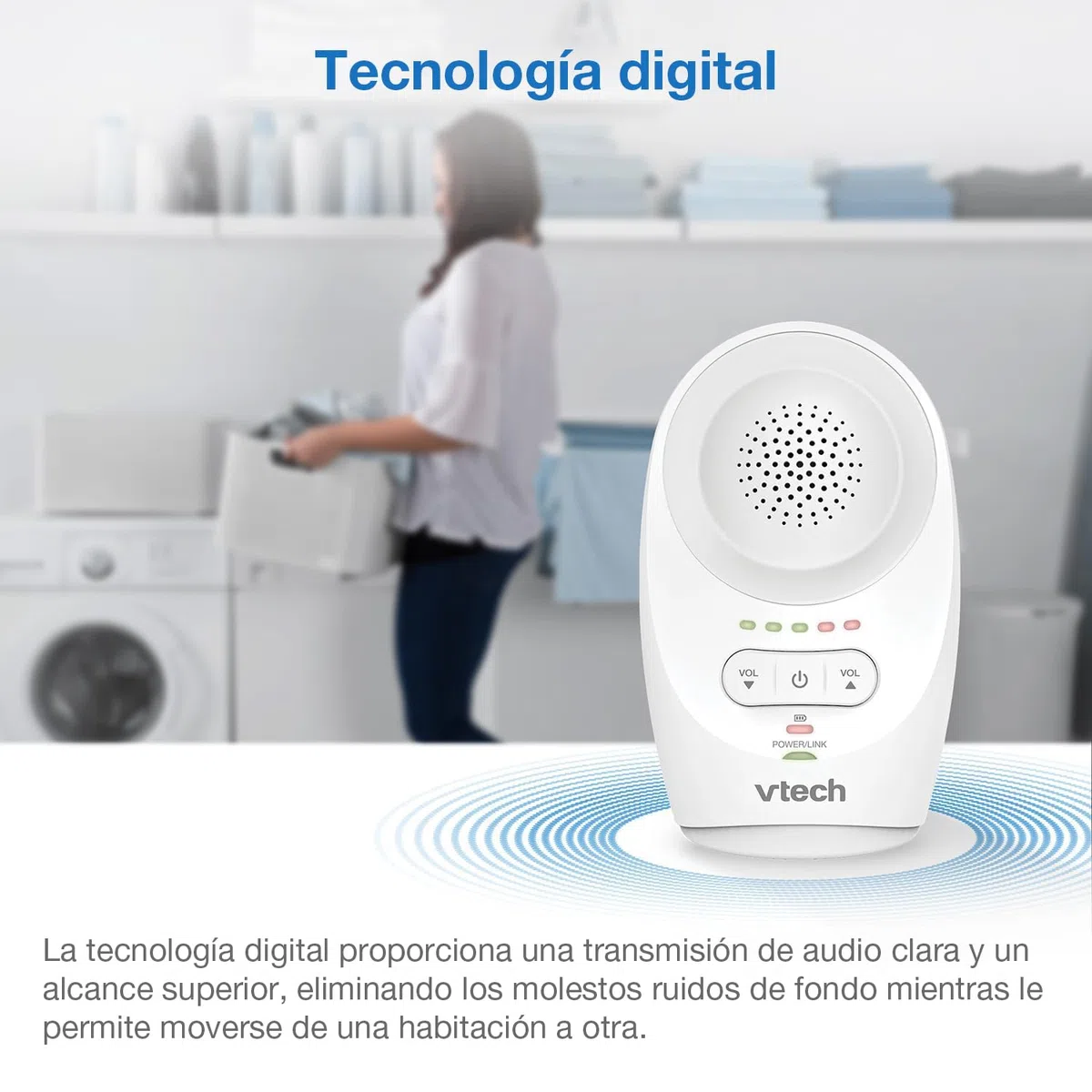 VTech Baby Monitor de Audio Digital DM1111 – Tecnología DECT, Pantalla de Nivel de Ruido, Clip para Cinturón y Más – Unidad para Padres y Unidad para Bebé