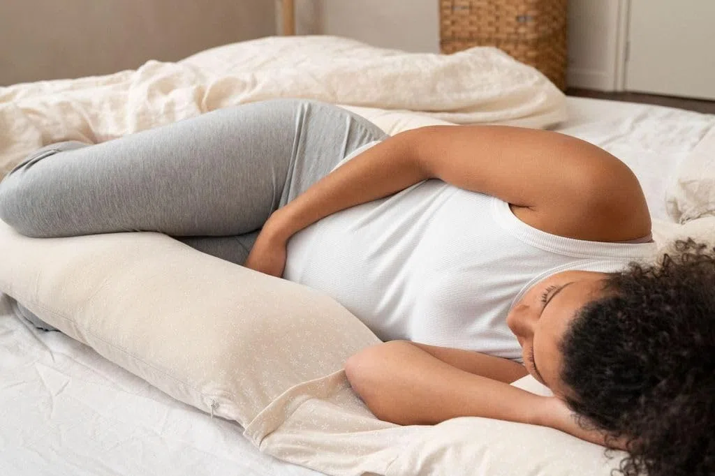 doomoo Almohada XXL, cojín de Embarazo y Lactancia, Algodón Ecológico y Certificado Oeko-Tex, Made in Europe, evolutivo con Cojín Pequeño Desmontable, Mini Flowers Sand