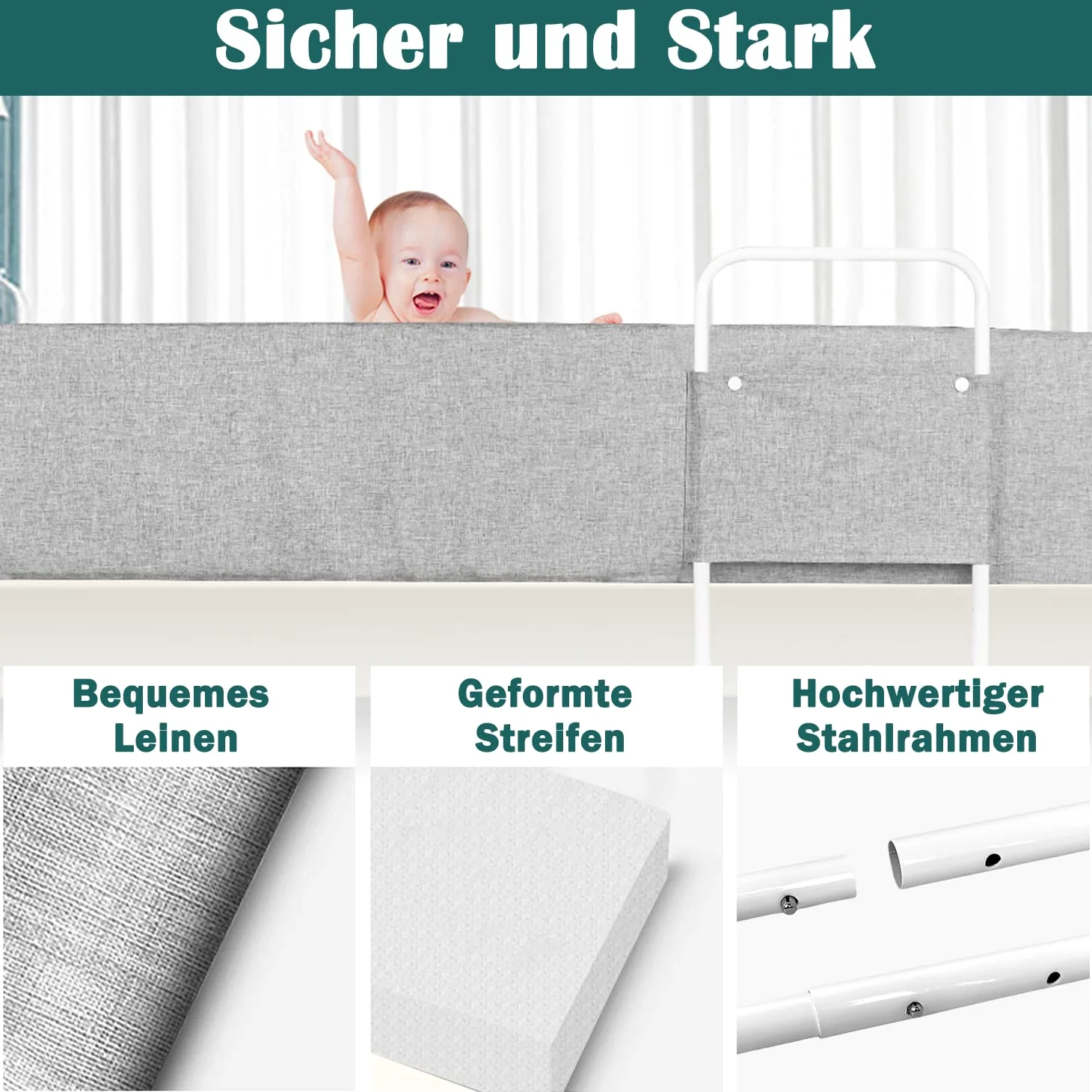 FIVMEN Barrera para cama de 200 cm, 40 – 60 cm, 5 agujeros, altura ajustable, borde de cama flexible