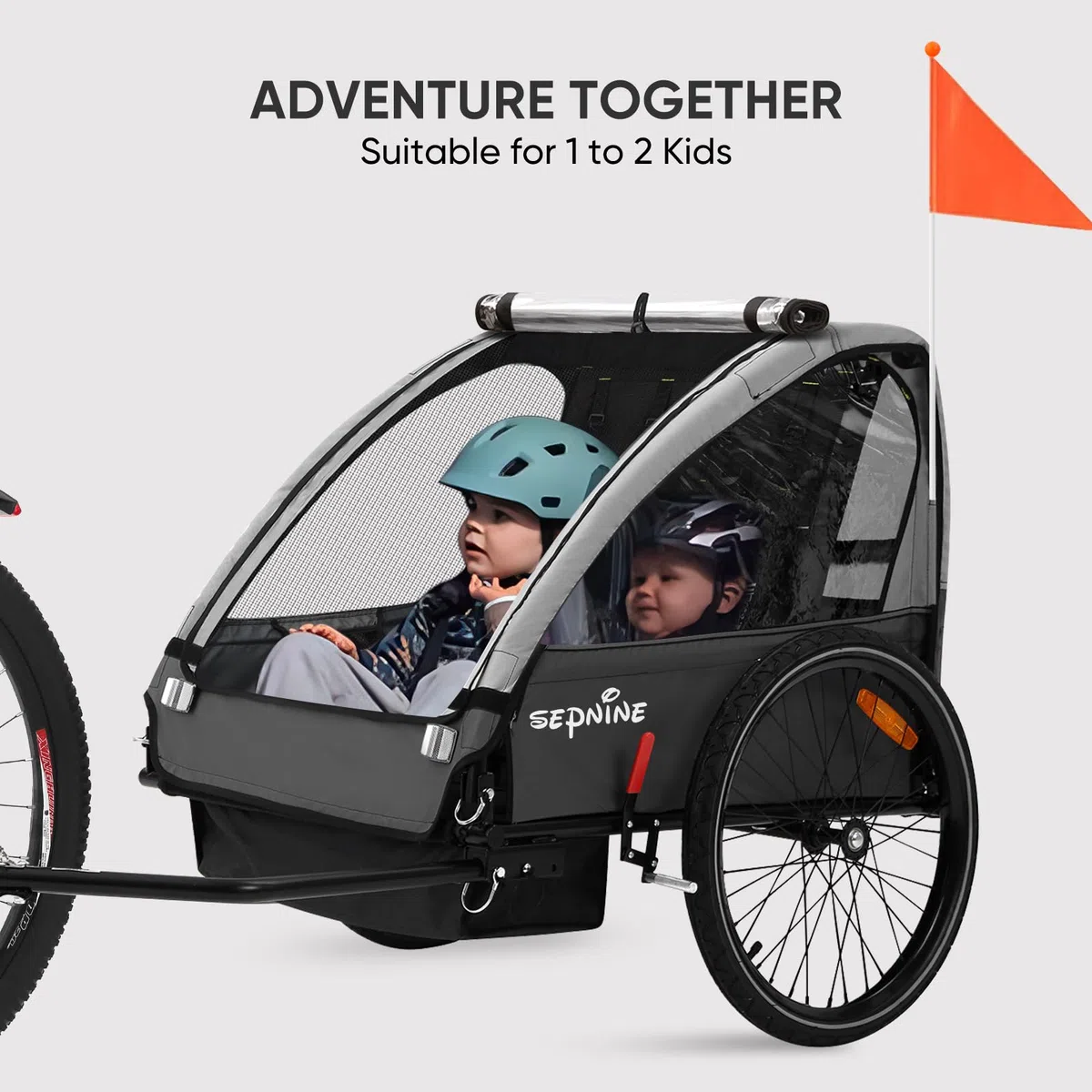 Sepnine Remolque Bicicleta Niños, Remolque Bicicleta,Remolque para Bici Plegable Todoterreno para Niños de Dos plazas con Freno de Mano