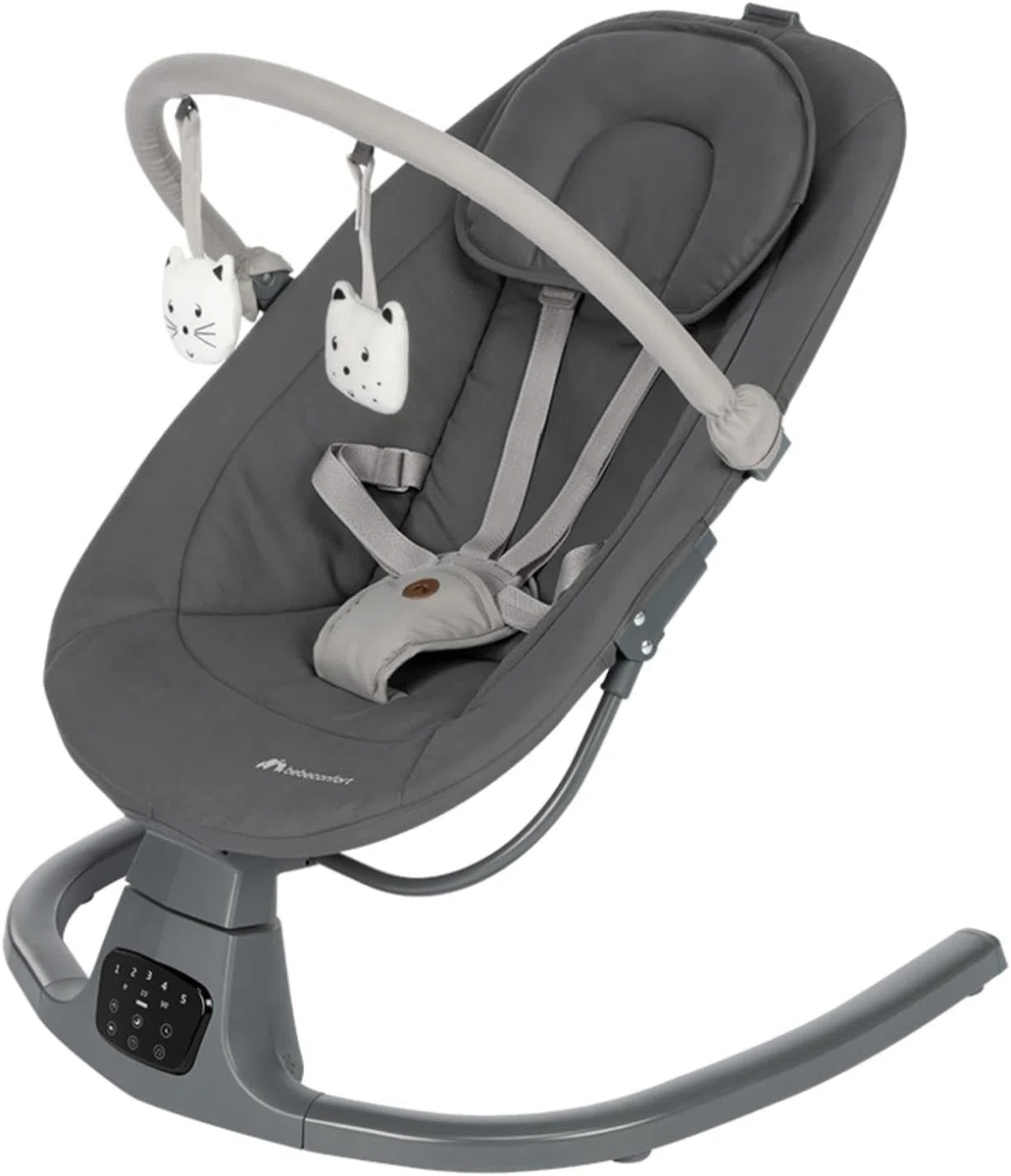 Bebeconfort Jolana - Columpio eléctrico para bebé, 0-6 meses (9 kg), detección automática de movimiento, 12 canciones de hollín, 5 sonidos naturales, respaldo ajustable, 2 posiciones reclinables