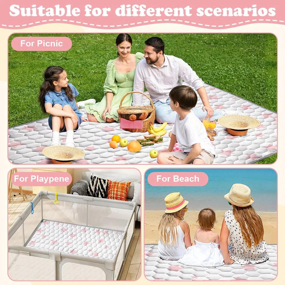 Aolso Alfombra Bebe, 150x 200cm Alfombra Bebe Plegable, Antideslizante Algodón Alfombras de Gateo, Colchoneta para Niños para Juegos en el Suelo, Suave & Grues-Estrellas Rosas