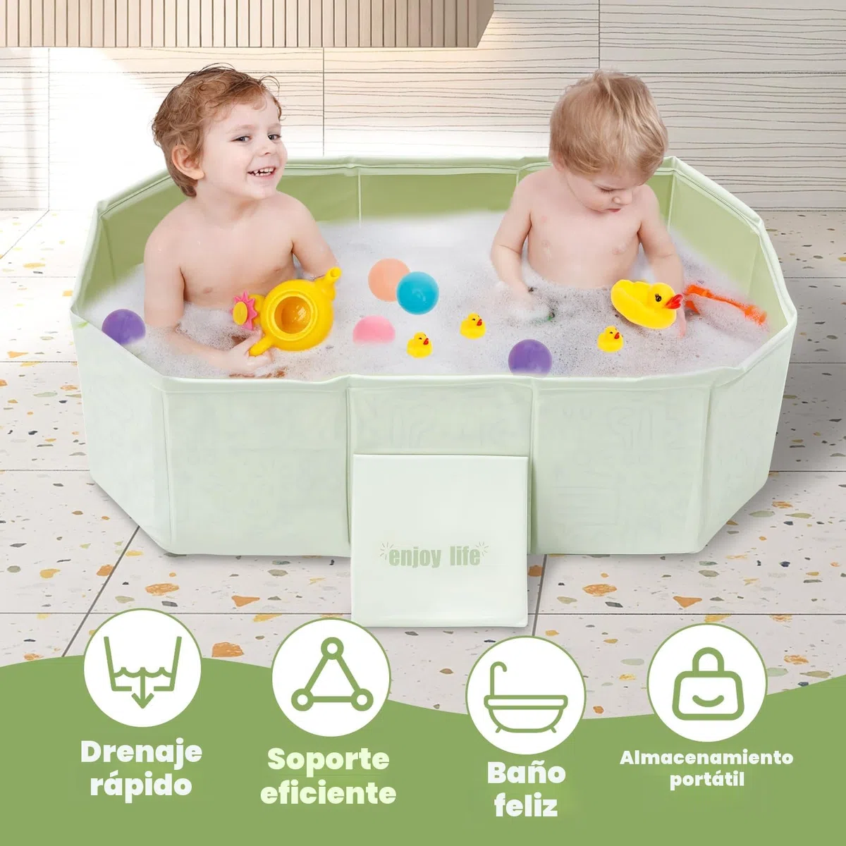 Bañera de bebé Plegable, para niños pequeños con 5 Bolas, 2 Patos, bañera integrada para niños con Tornillo de Drenaje, bañera de Ducha portátil integrada para bebés para niños de 0 a 8 años
