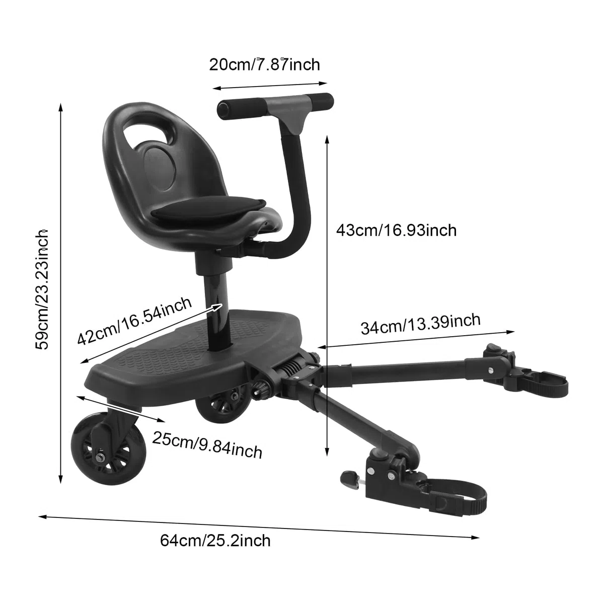 Buggyboard con asiento, portátil, tabla de paseo para cochecito, accesorio universal para niños de 2 a 6 años, capacidad de carga 50 kg