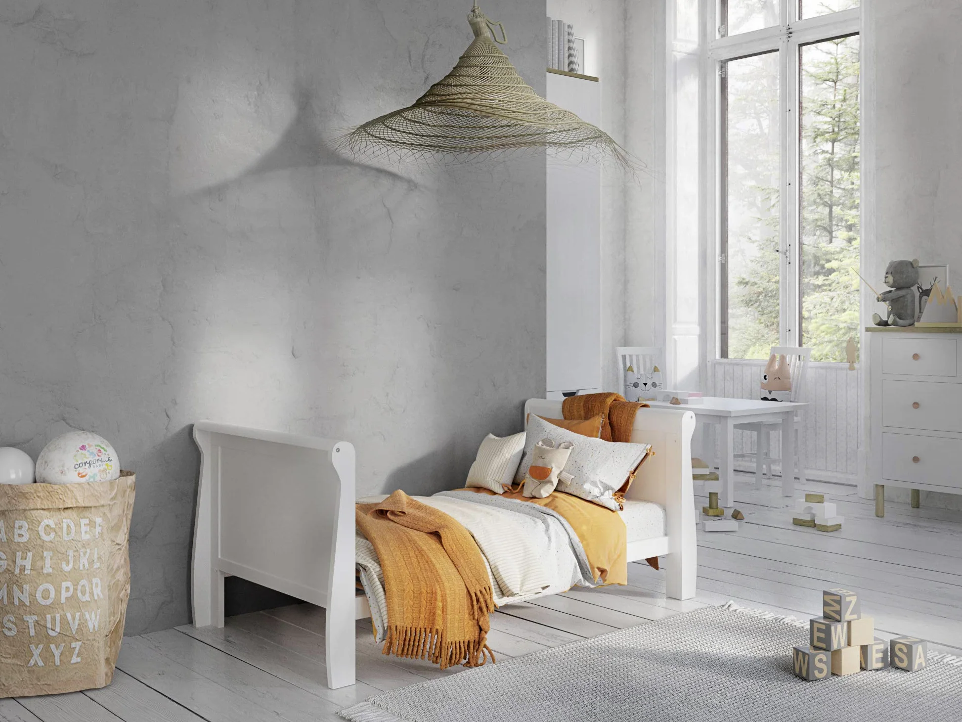 Love For Sleep Cuna Bebe Convertible en Cama 120x60 cm Leo de Madera de Pino Color Blanco– Cuna-Cama para Bebé Convertible en Sofá o Cama Junior
