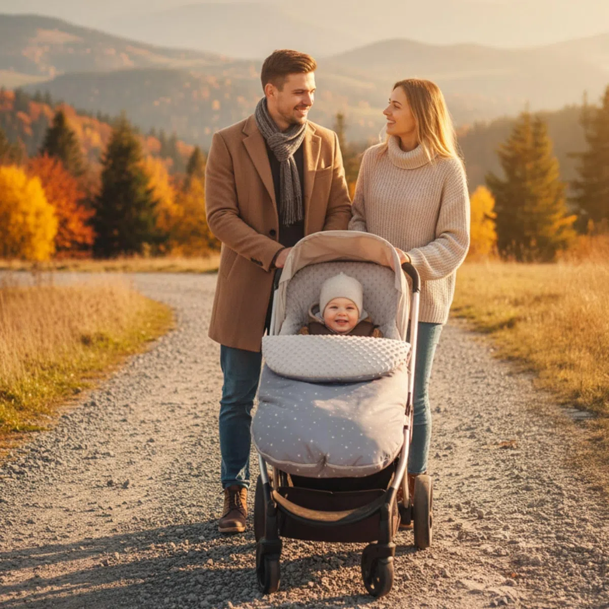 Saco para Carrito y Buggy de Invierno 90x45 cm - Saco de Invierno Forro Cálido Manta Envolvente Accesorio Bebé cálido Minky certificado Oeko-Tex Beige con estrellas blancas