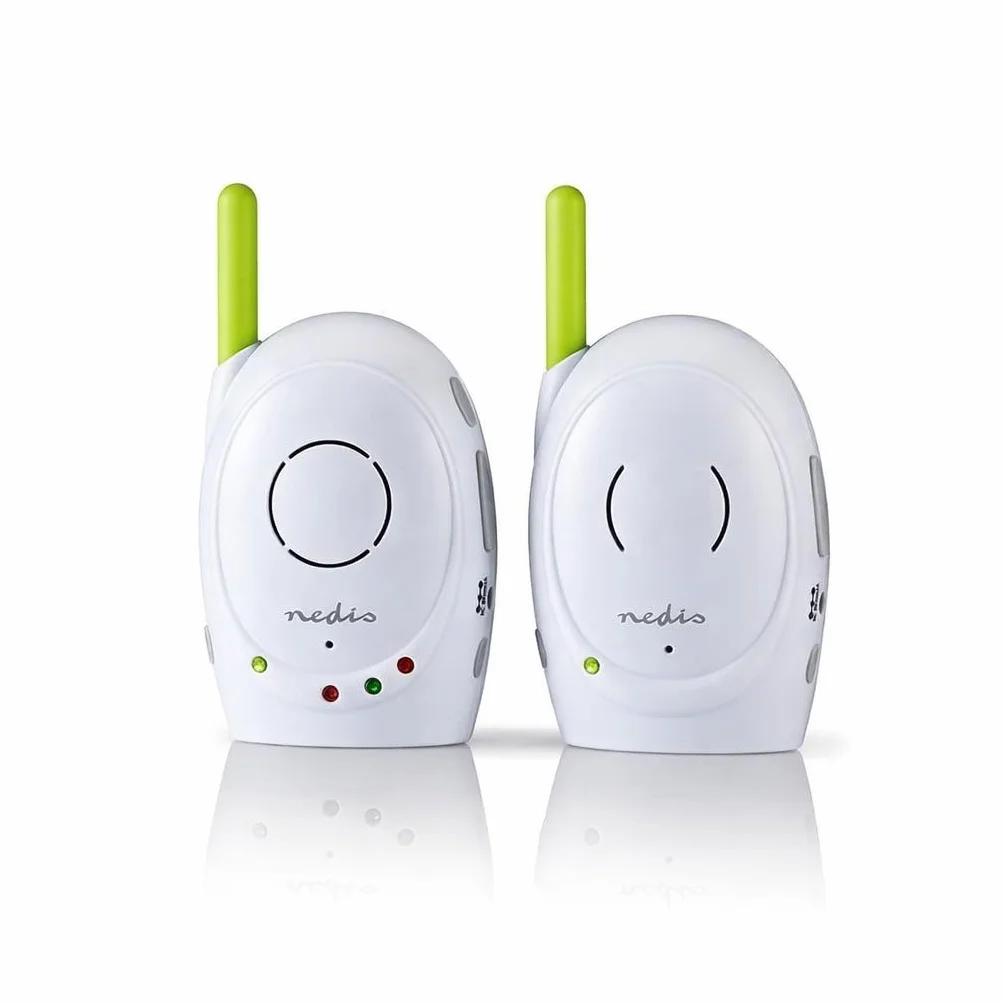 Nedis Monitor de audio para bebés, teléfonos inalámbricos para bebés con intercomunicador y alcance de 300 m, juego de 2, verde/blanco