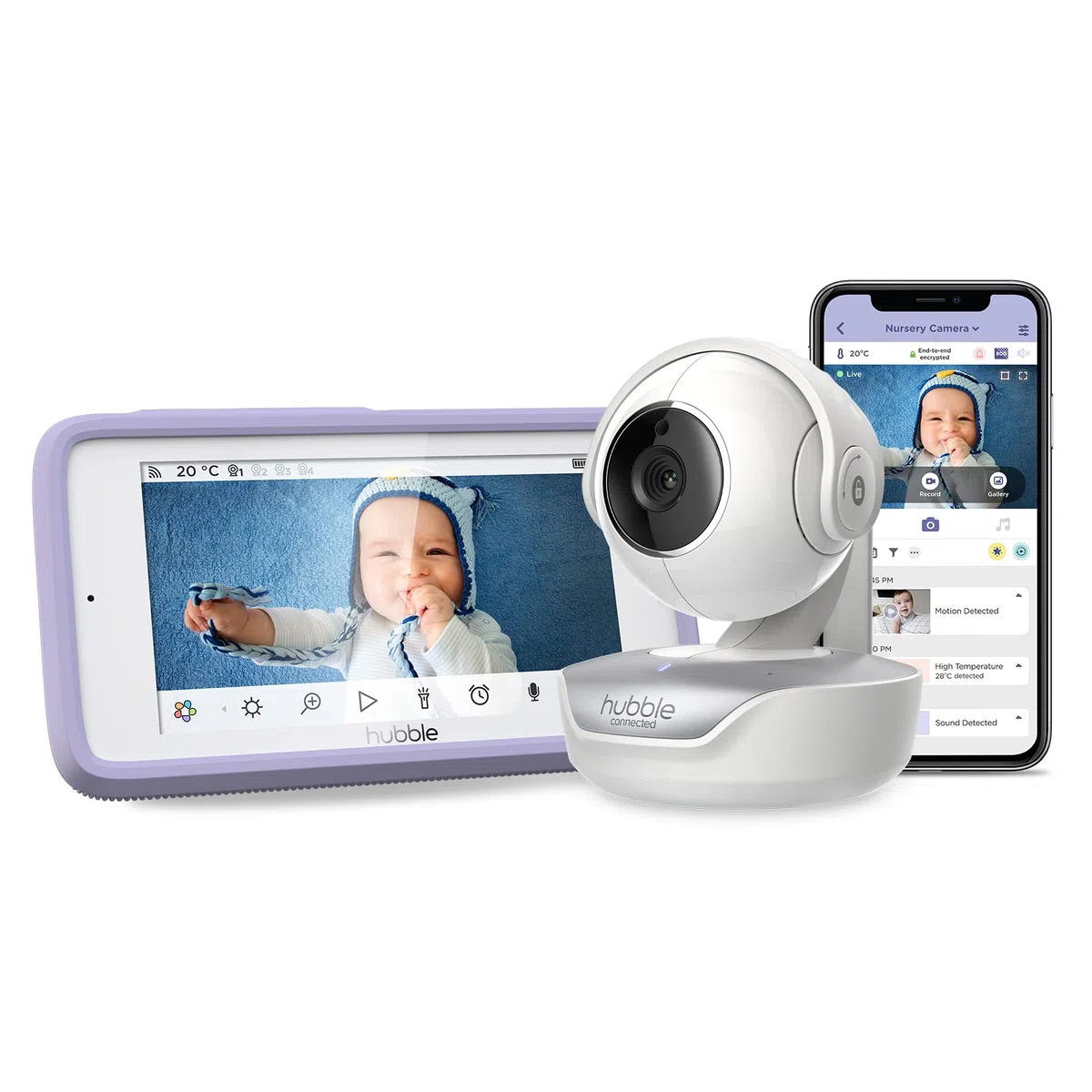 Hubble Connected Nursery Pal Premium Vigilabebes con Camara, Pantalla táctil de 5 pulgadas, modo de privacidad, visión nocturna, sensor de temperatura ambiente y aplicación para teléfono inteligente