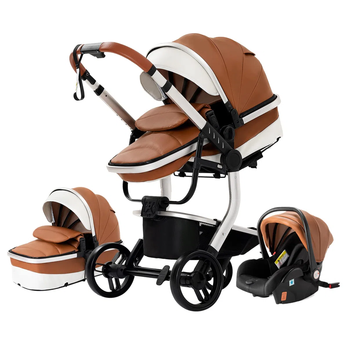 3 en 1 Sistema de Viaje Para Bebé 3 en 1 Cochecito de Paisaje Alto Carrito con Capazo Silla de Paseo Cochecito de Bebé Reclinable Cochecito Estándar Plegable de Recién Nacido (khaki 518)