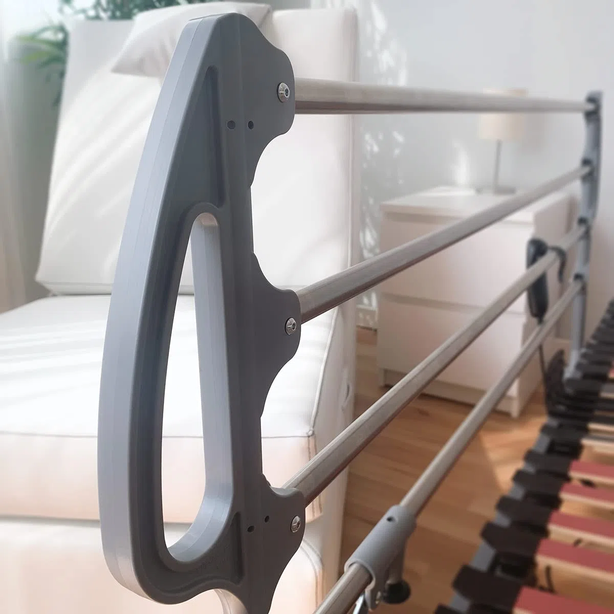 amuéblate Online - Juego de Barandillas Metálicas Geriátricas Reforzadas Abatibles INOX para Cama Articulada con 4 Barras de Seguridad