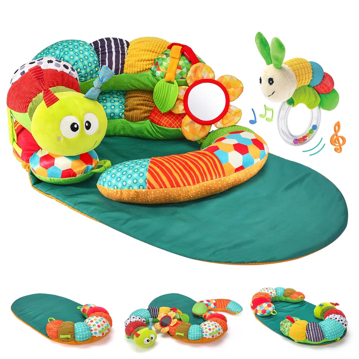 hahaland Juguetes Bebes 0-3 Meses - 3 en 1 Tummy Time & Soporte para Sentarse Cojín - Juguetes con Sonajas, Mordedor para Bebé 0 3 6 Meses