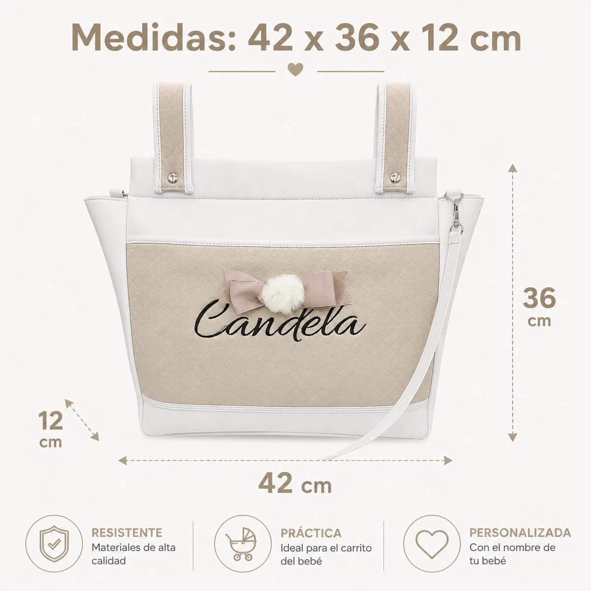 various Bolso Carro Bebe Polipiel Pañalera Organizador Personalizado con Nombre Bordado Bolsa Maternidad Bolso Hospital Bebé con asa larga para colgar