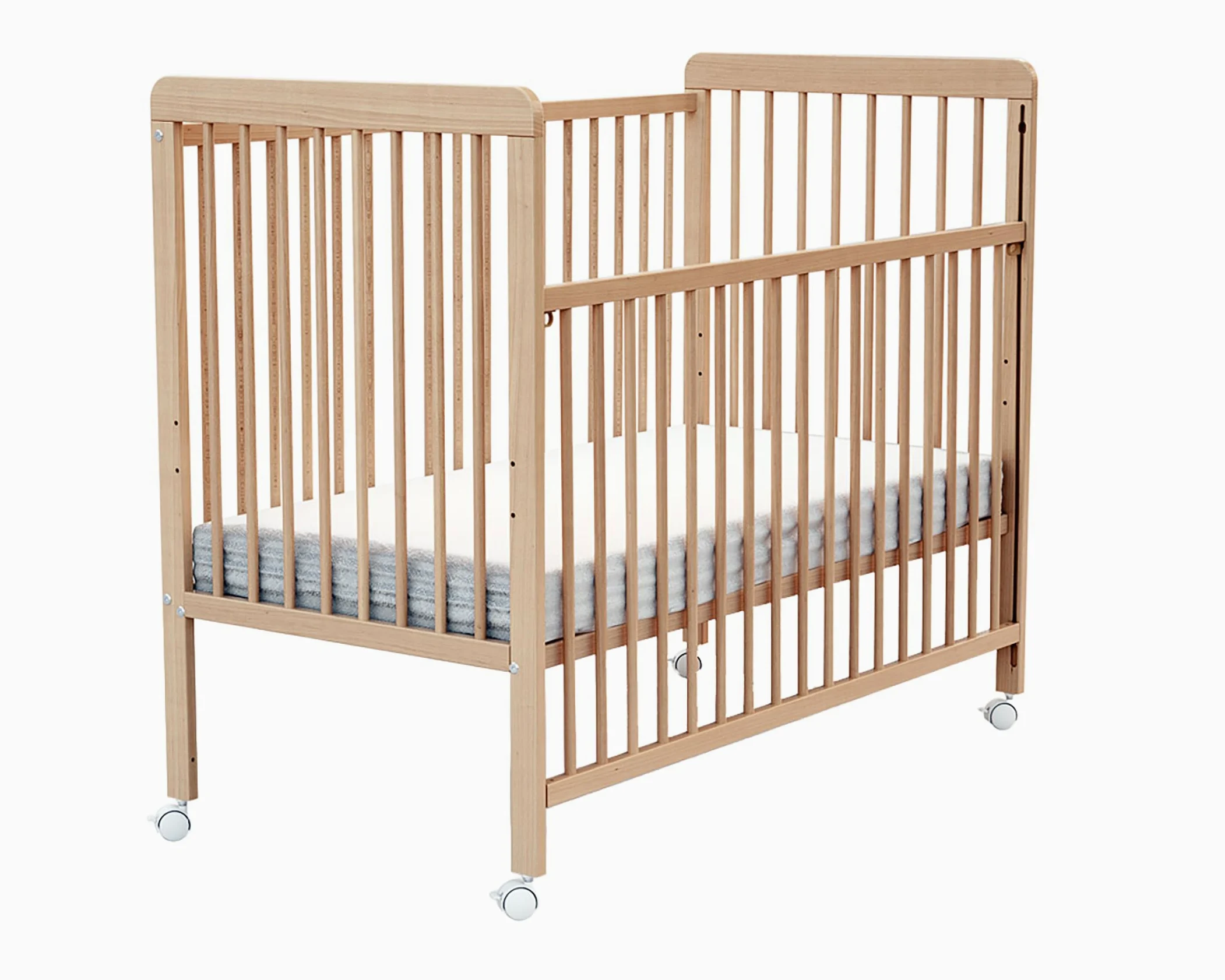 Webaby - Cuna bebé Madera con Barrera Deslizante para bebés 60x120 LIVO Haya barnificada | Base de Caja Ajustable en 3 Alturas | 4 Ruedas multidireccionales con Freno