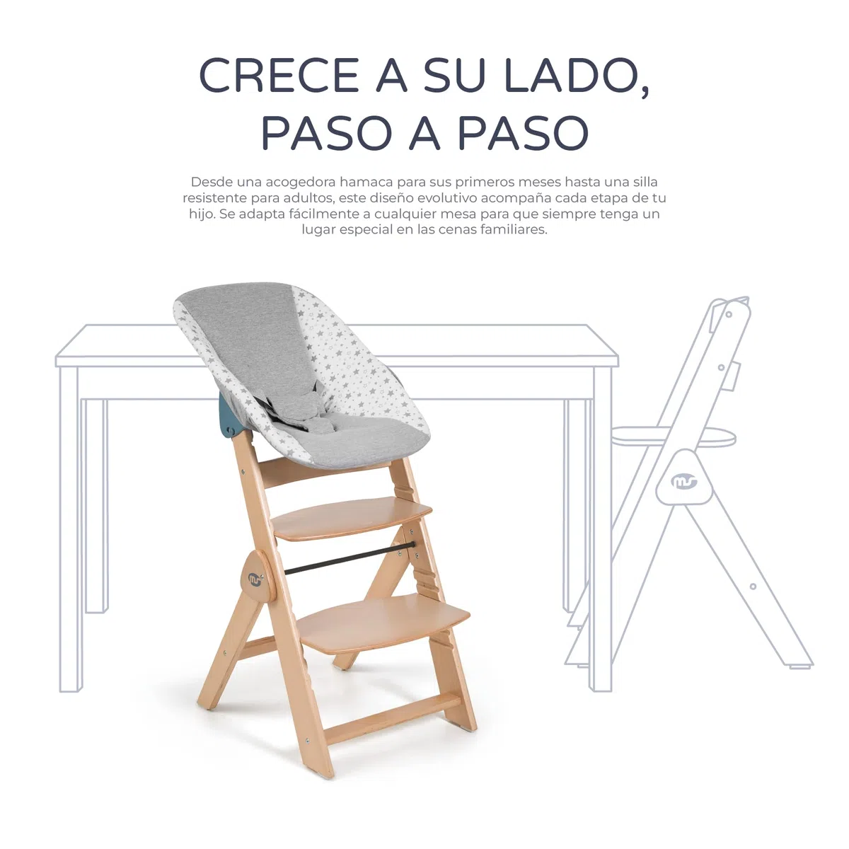 ms BabyWorld - FULL PLUS HAMACA - Trona para bebé de Madera FULL PLEGABLE + HAMACA | Evolutiva | Silla Alta | Ergonómica | Regulable | Segura | 2 posiciones de recinado